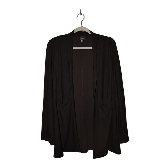 EILEEN FISHER $228‎ Black Rayon Nylon Open Cardigan Long Sleeves Pockets Medium - Picture 1 of 3